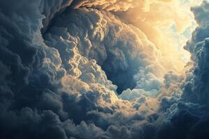 Dramatic Cloudscape with Sunlight Filtering Through photo