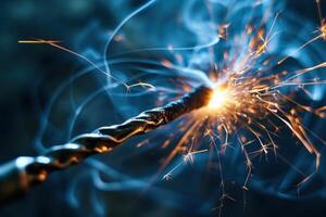 Close up of a Sparkler Igniting with Bright Sparks photo