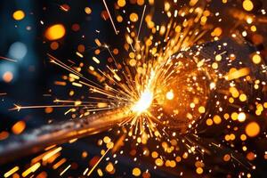 Sparks flying from welding in an industrial setting photo