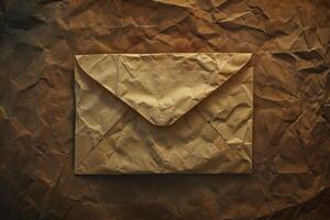 Vintage crumpled envelope on a textured background photo