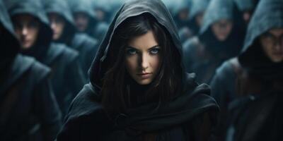 a woman in a black hood photo