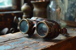 a pair of goggles on a table photo