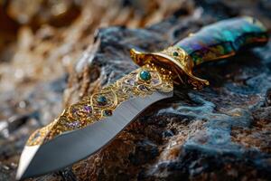 a knife with a gold handle photo