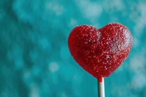 a red heart shaped lollipop photo