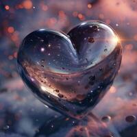 a heart shaped object with a reflection of the sky photo