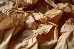 a close up of a crumpled brown paper photo
