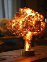 a explosion of fire on a table photo