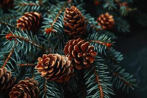 a group of pine cones on a tree branch photo