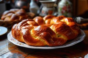a plate of bread on a table photo