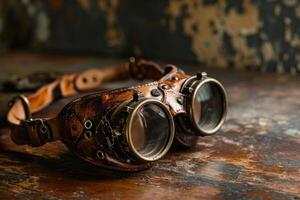 a pair of goggles on a table photo