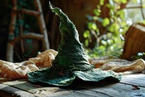 a green hat on a table photo