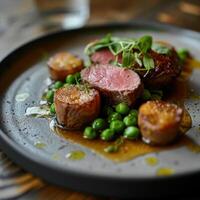 a plate of food on a table photo