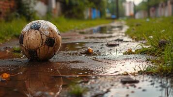 a football ball in a puddle photo