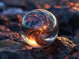 a glass ball with a swirl of light inside photo