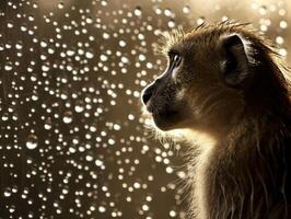 a monkey looking out of a window photo