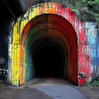 a tunnel with a colorful tunnel photo