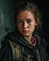 a girl with freckles and a backpack photo