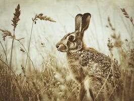 a rabbit in a field of grass photo