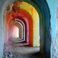 a colorful tunnel with many arches photo