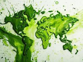 a map of the world made of green paint photo