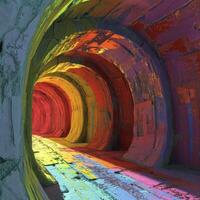 a colorful tunnel with light shining through photo