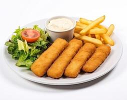 a plate of food with a side of salad and a sauce photo