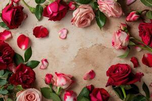 a group of roses on a stone surface photo