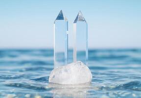 Tranquil crystals rising from the serene waters photo