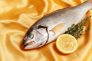 Fresh fish with lemon and herbs photo