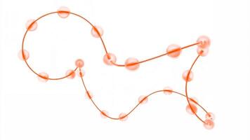 abstrakt gebogen Linie mit bunt Neon- beleuchtet Kugeln. Design. transparent Bälle Laufen schnell entlang das Schnur. video