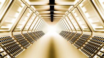 Spaceship or science lab animation. Design. Sci-Fi alien corridor with metallic glow. video