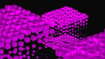 Abstract jumping bright cubes looking like digital clouds. Design. Bright 3d cubic shapes on a black background. video