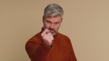 Angry aggressive old man showing fig negative gesture, you dont get it anyway, rapacious, avaricious video