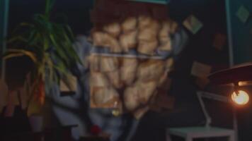 Boards with notes and threads. Stock footage. Boards with mysterious notes and threads. Notes and threads in dark office video