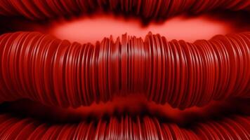 Abstract rows of red round discs slowly moving like snakes. Design. 3D columns of flat round discs. video