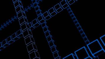 Geometric pattern with cubes in rows on a black background. Design. 3d figures flowing in dark space one by one. video