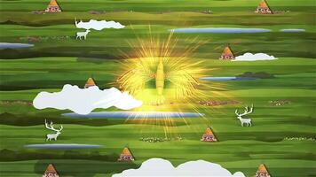 Visualization of the cuckoo bird fairytale of nenets people of the far north. Scene. Cartoon animation of the flying bird on natural background. video