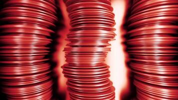 Abstract 3D geometric towers of flat objects on light background. Design. Abstract animation with disc waves movement. video