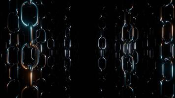 Steel narrow chains hanging on a black background. Design. Many chains creating effect of moving in corridor. video