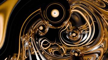 Abstract black and golden liquid stains. Design. Liquid glossy tunnel with changing shapes. video