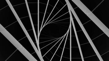 Flying inside abstract corridor of bending lines on a black background. Design. Moving in hypnotic wormhole. video