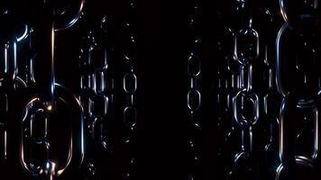 Steel narrow chains hanging on a black background. Design. Many chains creating effect of moving in corridor. video