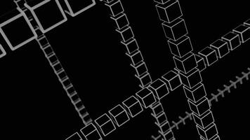 Abstract silhouettes of small cubes in row isolated on a black background. Design. Flying 3d rows of crossed cubes. video