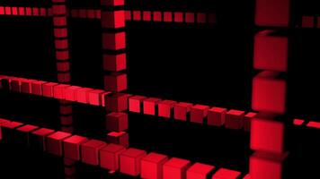 Abstract visualization of 3d game with cubes. Design. Rows of crossed 3d small figures on a dark background. video