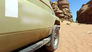 An Off-Road Vehicle Adventure in a Vast and Breathtaking Desert Canyon Landscape. Action video