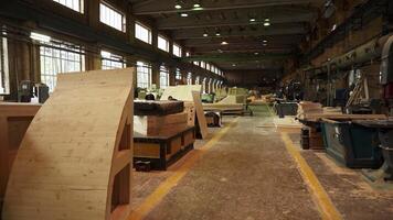 A spacious woodworking workshop that comes fully equipped with various tools and materials. Stock Clip video