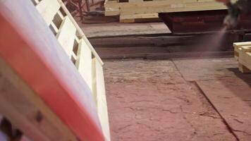 Stacked Wooden Pallets Positioned Strategically Within an Industrial Setting or Environment. Stock Clip video