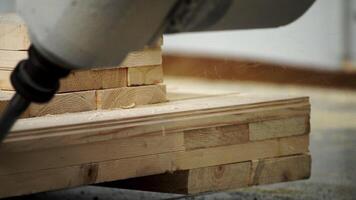 Close Up Focus on a Nail Gun Effectively in Action on Various Wooden Planks and Surfaces. Stock Clip video