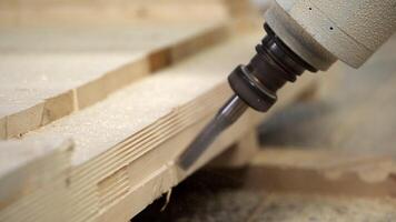 A Professional Tool Cutting Wood Close-Up View of Precision Crafting Process in Action. Stock Clip video