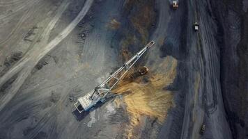 An Aerial View Capturing a Large Excavator Engaged in Mining Operations and Activities. Stock Clip video
